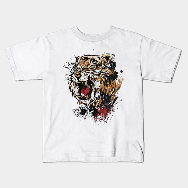 Tiger paint Kids T-Shirt by elangkarosingo
